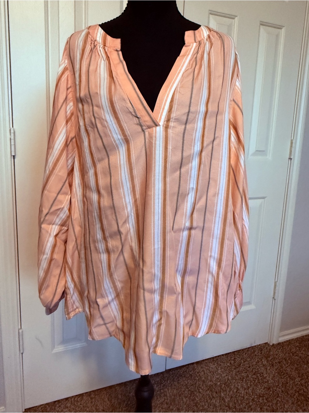 NWT Maeve Anthropologie Pink Rose Striped Peasant Blouse XL p - Picture 2 of 8
